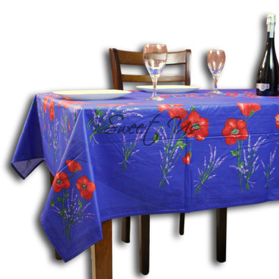 Wipeable Stain Resistant Acrylic Coated French Provencal Poppy Floral Cotton Tablecloth Collection