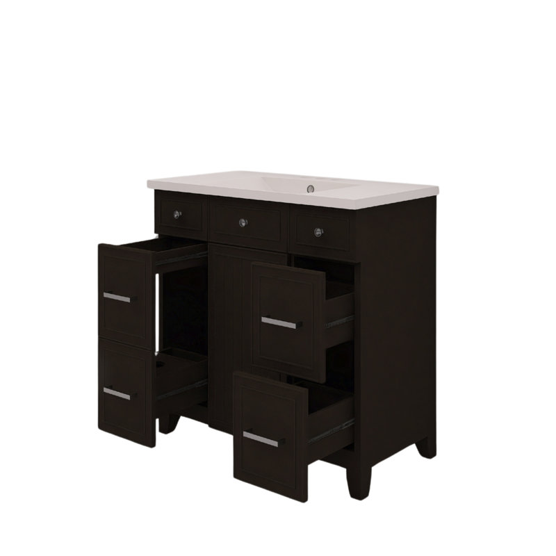 Meuble-lavabo autoportant noir 36 po avec comptoir en résine et tiroirs à fermeture en douceur 36 po, Noir