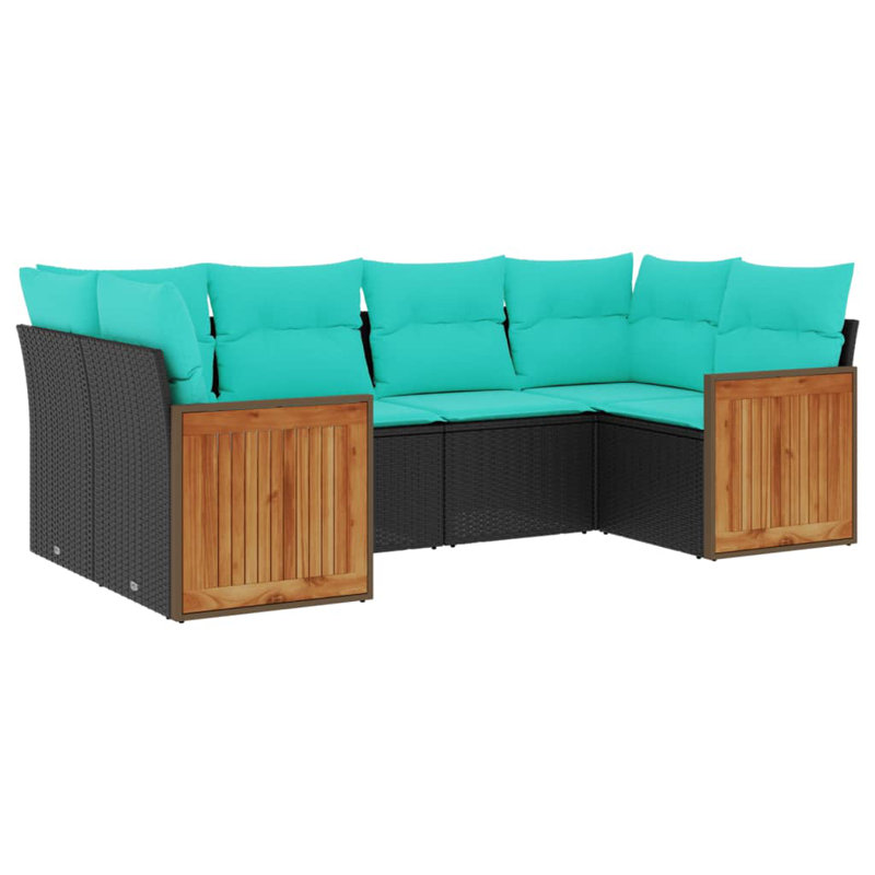  6 Piece Patio Sofa Set With Cushions Black Poly Rattan