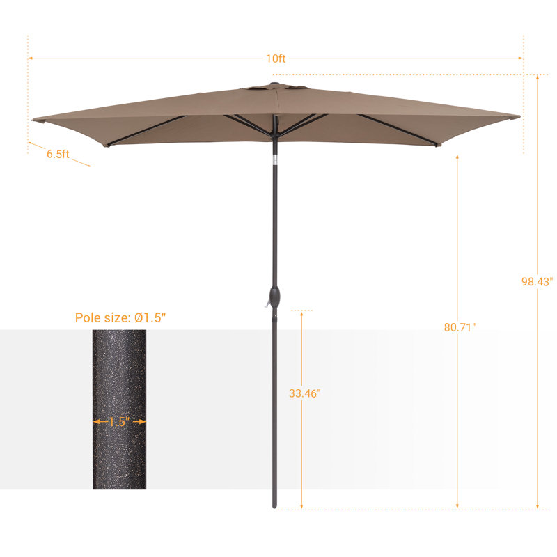Parasol de marché rectangulaire 120 po x 78 po Doralia, Taupe