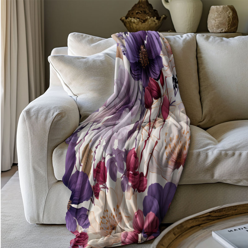 Plum Blossom - couverture sherpa de qualité supérieure 1 pièce, Grand lit
