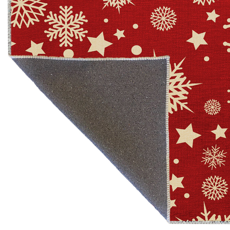 Tapis décoratif moderne rouge à motif d'ornement mélangé à motif de flocons de neige rouges