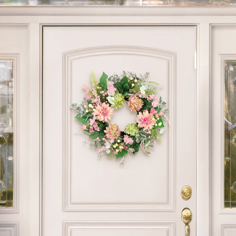 26" Artificial Hydrangea & Dogwood Floral Spring Wreath