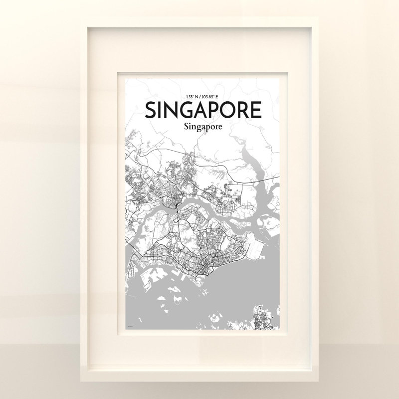 Singapore City Map in Tones 1 Piece Wall Art, 36cm H x 24cm W x 0.05cm D
