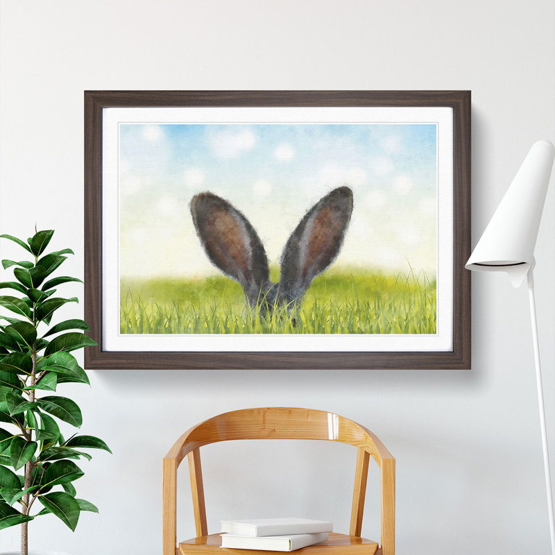 Ears of a Hare in the Grass - Picture Frame Graphic Art Print on MDF, 33cm H x 45cm W x 2cm D, Walnut Framed