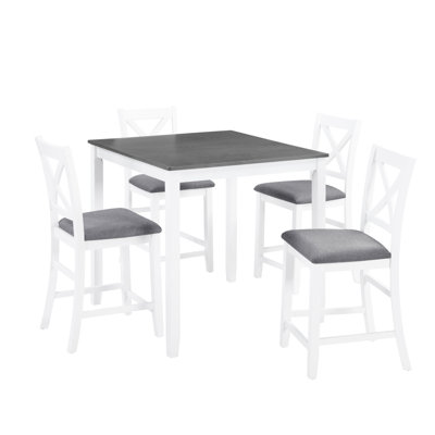 5-Piece Counter Height Dining Table Set with 4 Chairs, Classic Wooden Dining Table Set for 4, Modern and Simple Design 4-Person Dining Table Set for S