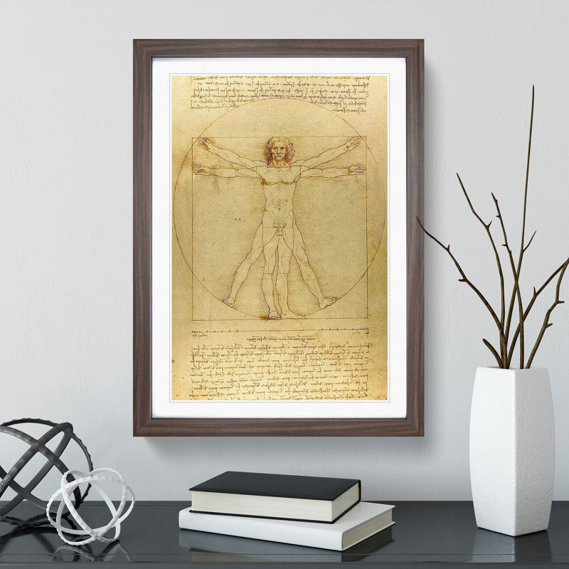 Vitruvian Man Vol.1 by Leonardo Da Vinci - Picture Frame Painting, Walnut, 36cm H x 27cm W x 2cm D