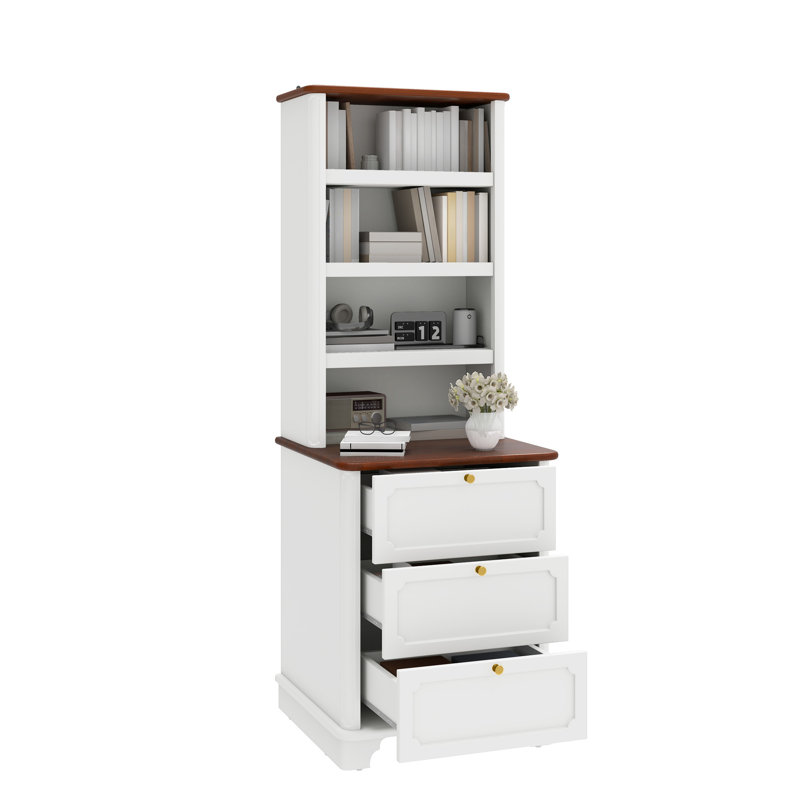  71'' H Bookcase With File Drawers, Wood Display Storage Bookshelf With Adjustable Shelves, White