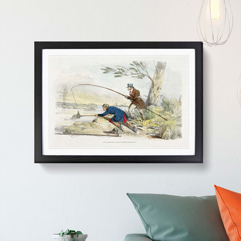 Two Men Fishing by Henry Alken - Picture Frame Painting Print, 27cm H x 36cm W x 2cm D, Black Framed