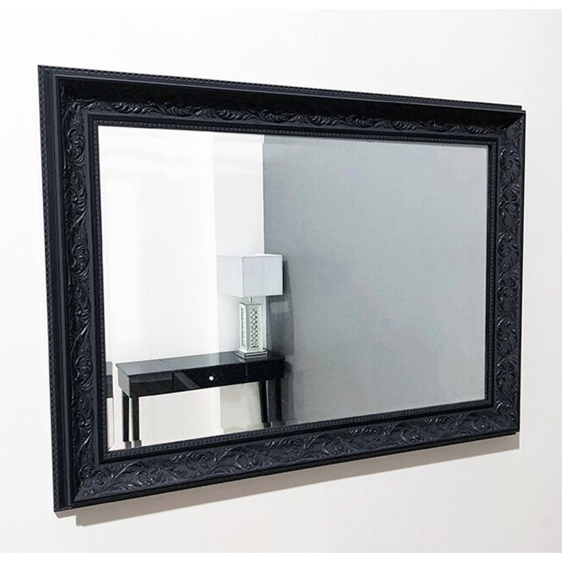 Rectangle Leaning and Wall Mirror, 106.4cm H x 76cm W x 3.7cm D, Black, Rectangle