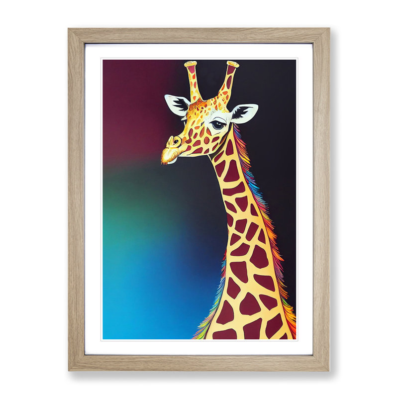Proud Giraffe - Wall Art, 64cm H x 46cm W x 2cm D, Oak Framed Paper