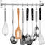 Tringle à ustensiles de cuisine sans perceuse, support de couvercle de casserole mural avec crochets coulissants, organisateur de rangement de batterie de cuisine pour casseroles, poêles, spatules et serviettes