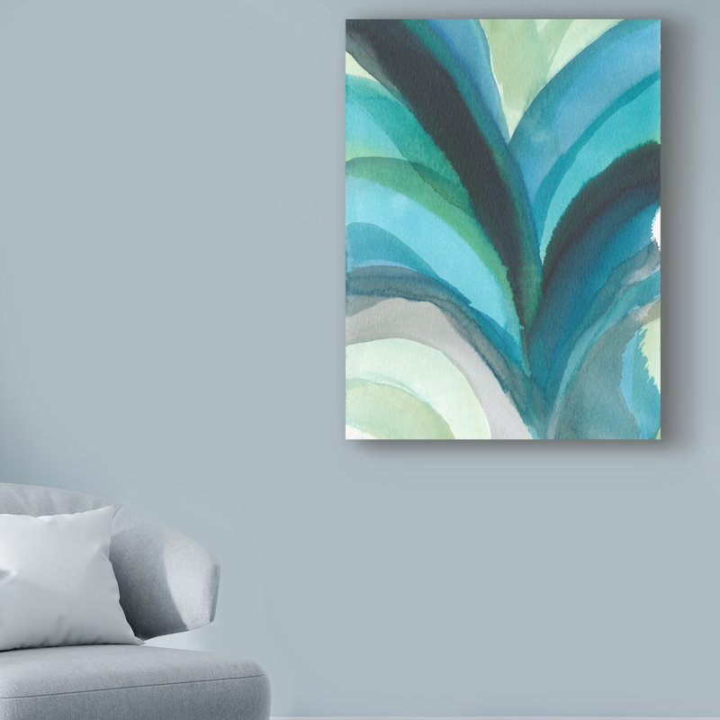 « big blue leaf i », reproduction de peinture à l’aquarelle sur toile tendue, H 18 po x l 12 po x P 1,5 po