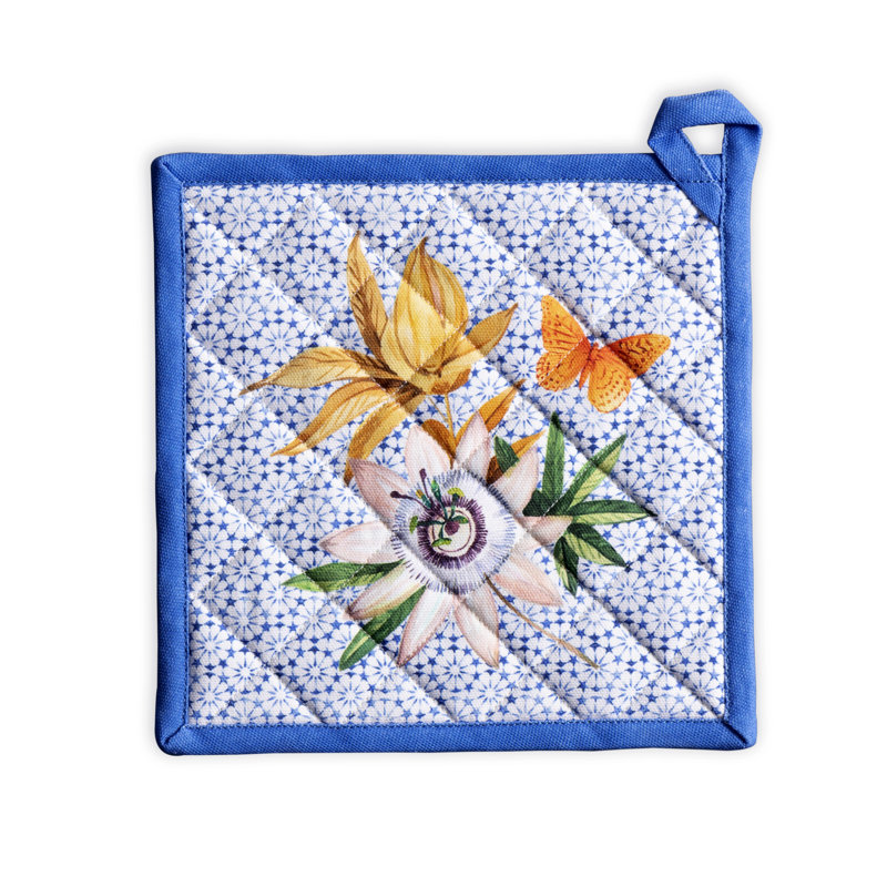 Maniques 100% coton résistantes à la chaleur de 8 po x 8 po avec poignées de cuisson maison de Hermine pour la cuisson des décorations de la Saint-Valentin manipulant des casseroles chaudes printemps / été (paquet de 1, Passiflora)