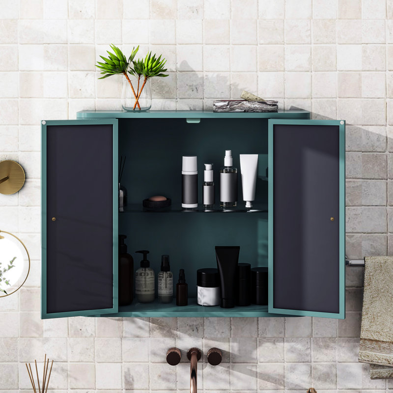 Wall - Mounted Army Mirror Door Bathroom Cabinet, 2 Doors, Vanity Shelving Compartment, Design, Welding Gate Hinges Storage Mirrored Open Shelf, Style, Steel Build