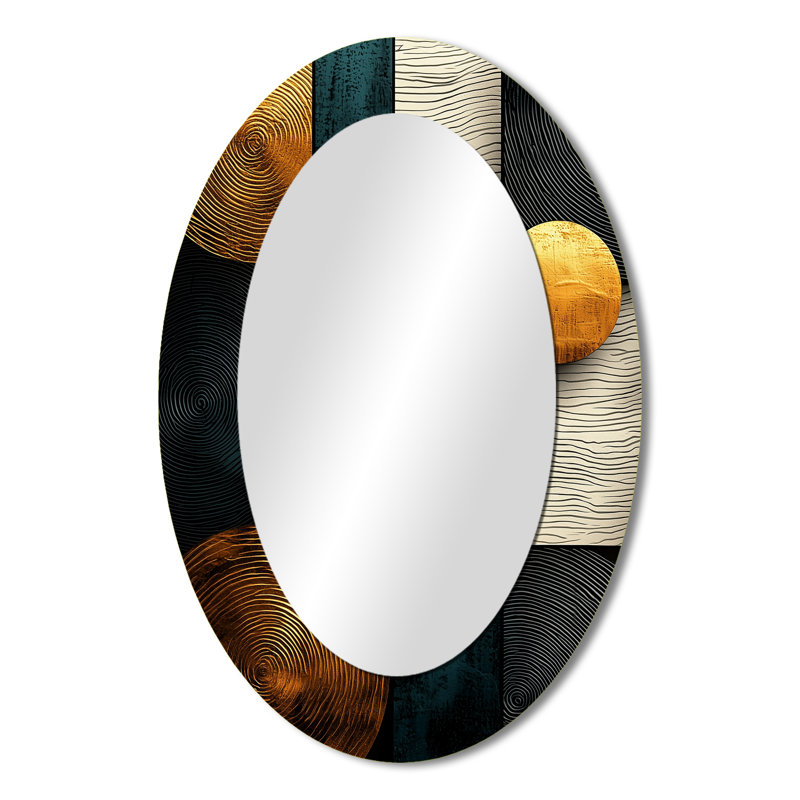 Géométrique Art Decor Essential Forms II - Grand miroir mural ovale sur métal, 36 po x 24 po