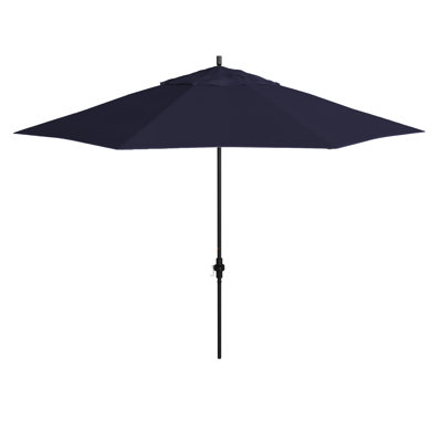 11 Foot Matted Black Patio Umbrella With Fiberglass Ribs And Collar Tilt In Navy Blue Sunbrella