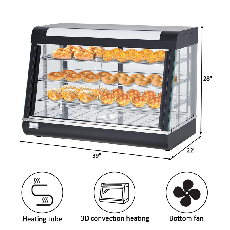 35" Display Pizza Warmer, 3-Tier, LED Lighting, 3D Heating