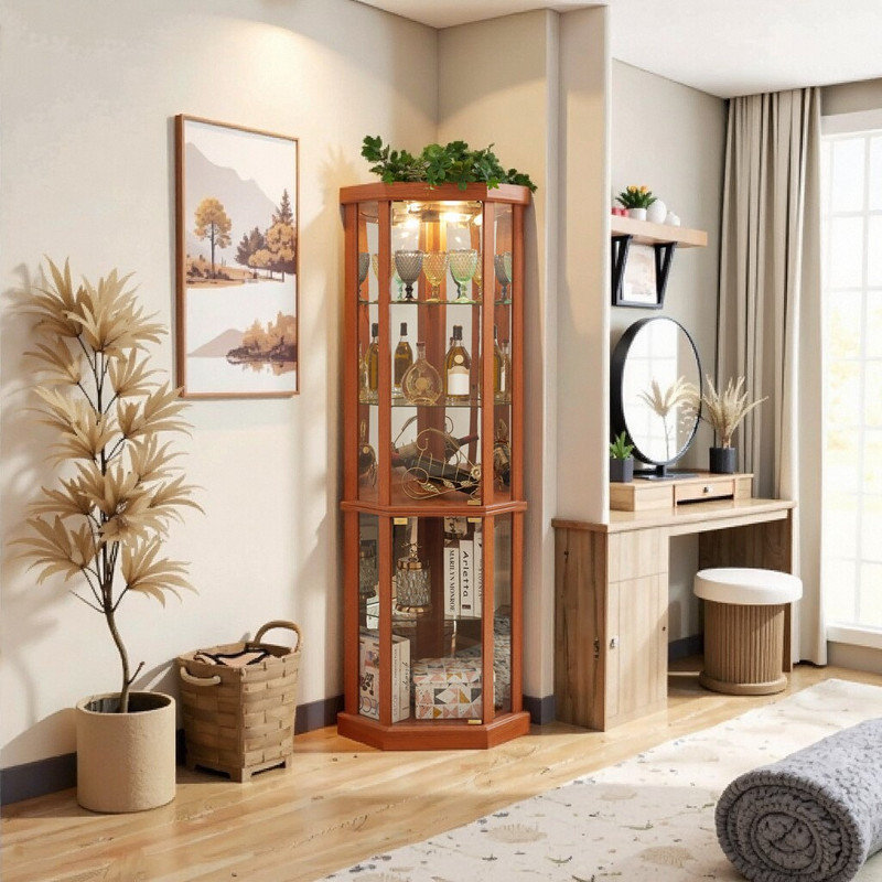 Vitrine de coin en verre avec éclairage 40x40x80 pouces avec tablettes réglables American Classical Design