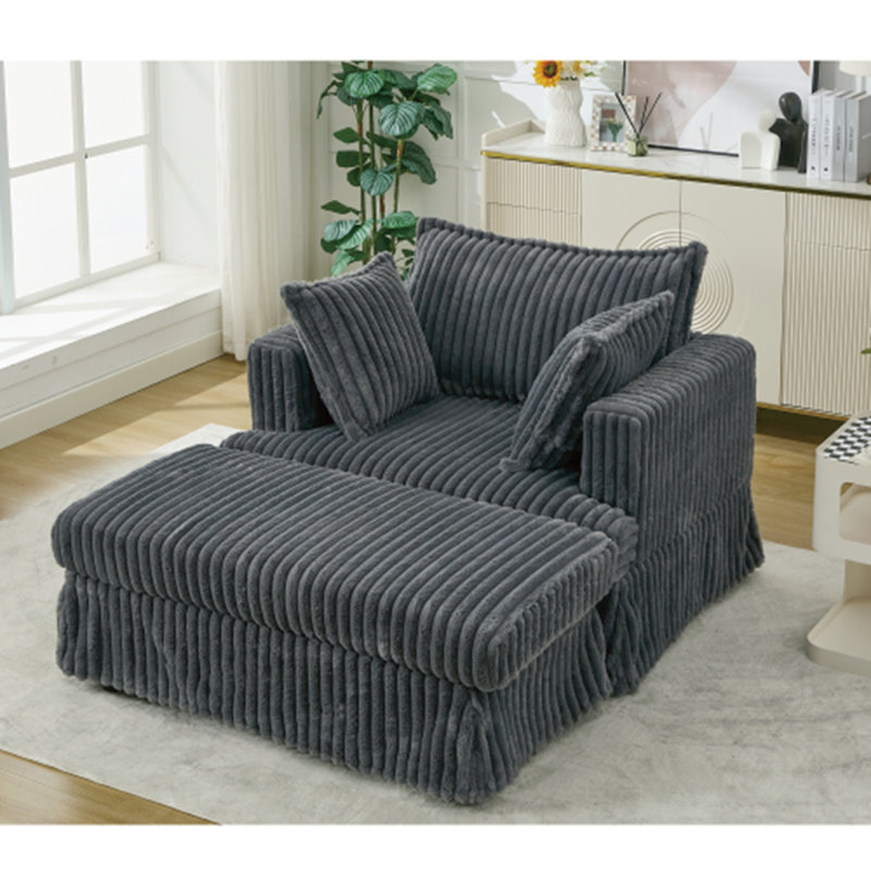 Chaise longue surdimensionnée en velours côtelé avec repose-pieds, Gris foncé