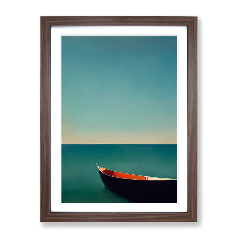 Boat Upon the Sea - Wall Art, 66cm H x 48cm W x 2cm D, Walnut Framed, White