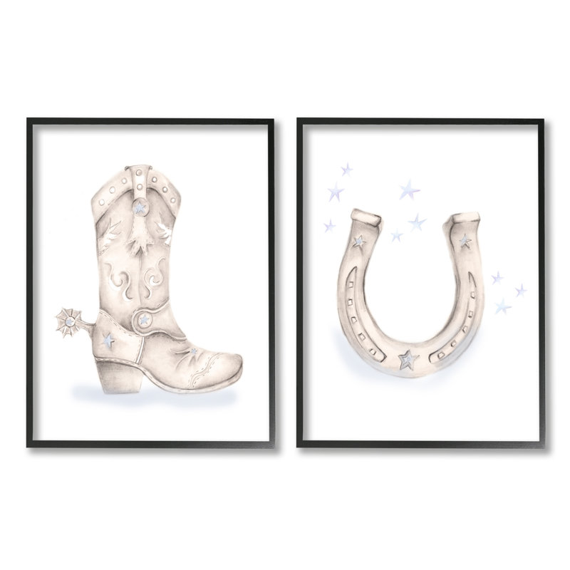 Western Cowboy Boot, L 16 po x H 20 po, Giclée encadrée noir minuit
