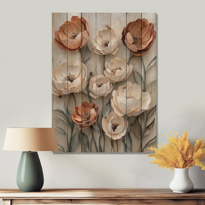 Fall Soft Poppies Petals Elegance Of The Season - Poppies Wood Wall Decor - On Natural Pine Wood