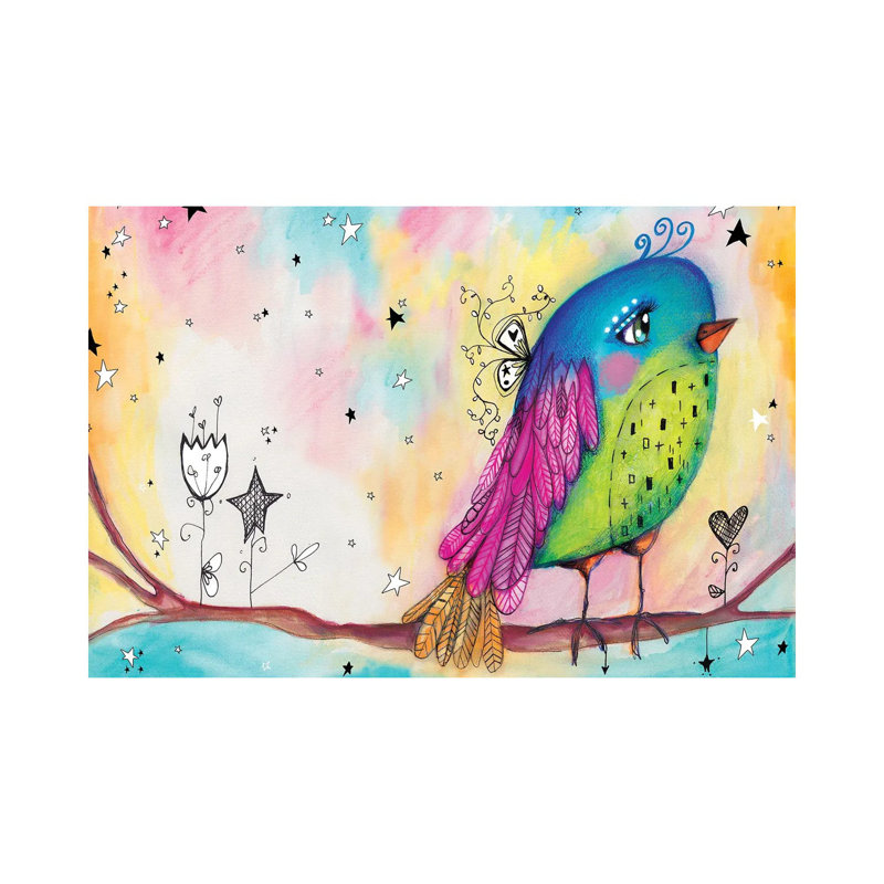Sweet Bird With Stars by Tamara Laporte - Painting on Canvas, Wrapped Canvas, 66.04cm H x 101.6cm W x 1.91cm D