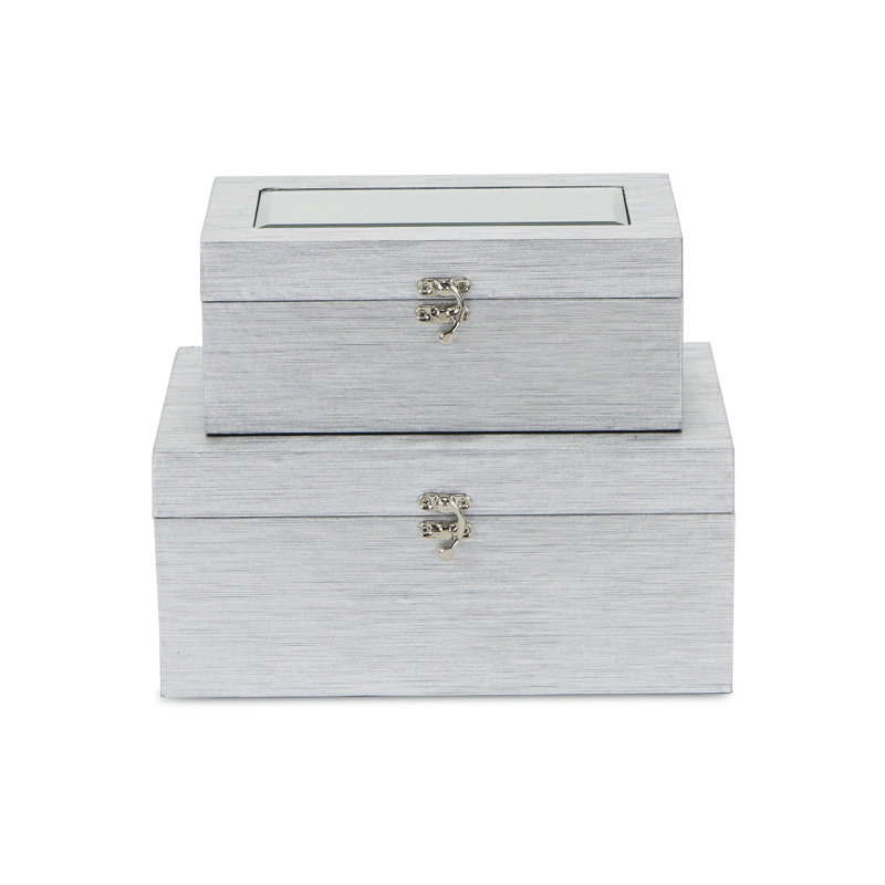 2 Piece Faux Leather Decorative Box Set, Silver
