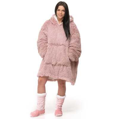 Aatos Velosso Snug Oversize Faux Fur Shaggy Hoodie Blanket Thermal Cosy with Pocket