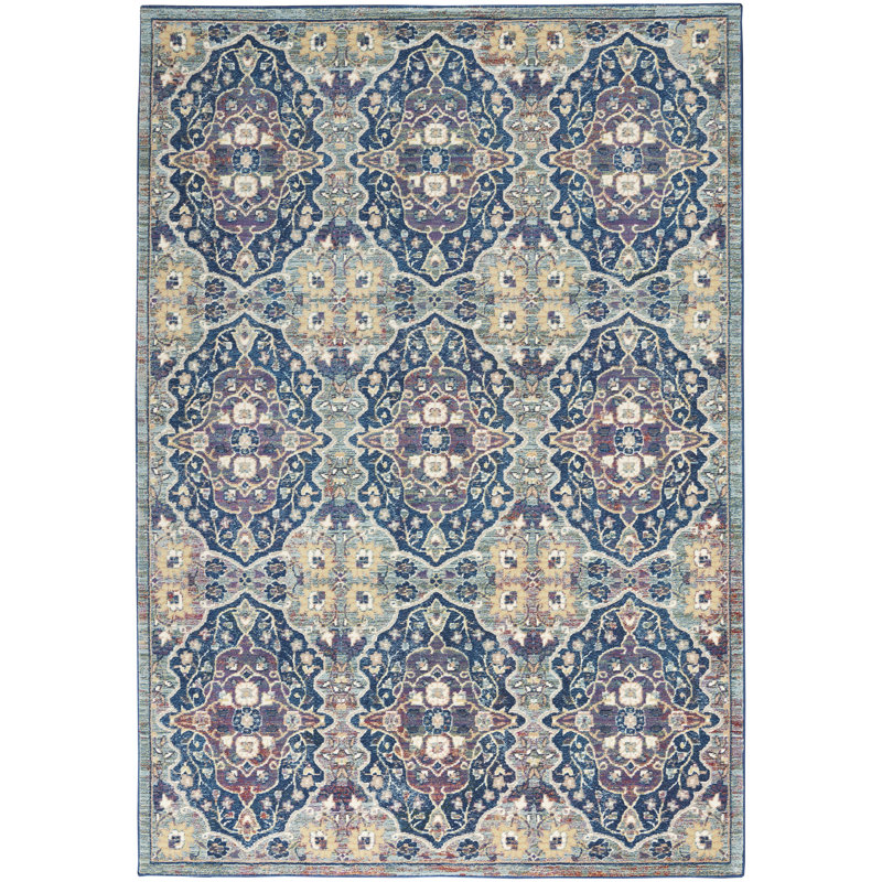 Tapis bleu marine traditionnel Raymond Farmhouse, Rectangle 5 pi 3 po x 7 pi 6 po