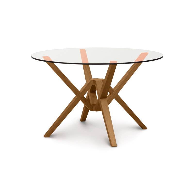 Exeter Round Glass Top Table, 30" H x 48" L x 48" W, Saddle Cherry