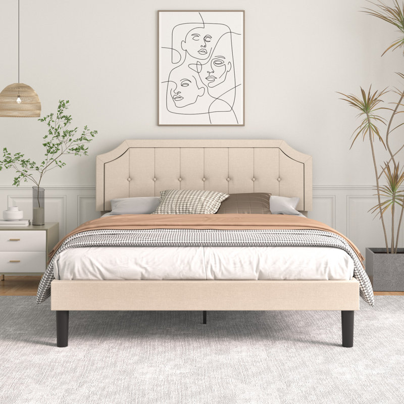 Tête de lit tapissier à dossier capitonné Sietje, Complète, Beige