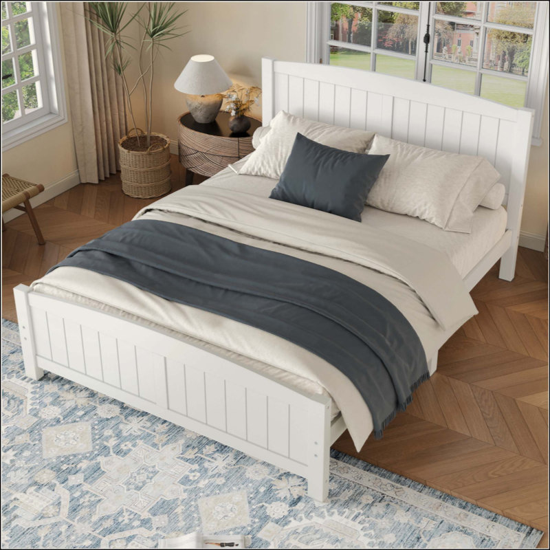Lit plateforme, lit plateforme en bois massif avec lattes de soutien et structure solide, aucun sommier nécessaire, Queen