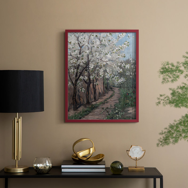 Impression florale vintage encadrée CXL - bois massif, H 30 po x l 24 po, Rouge