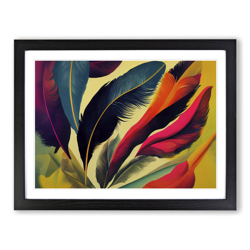 Bold Bird Feathers - Single Picture Frame Print, 46cm H x 64cm W x 2cm D, Black Framed