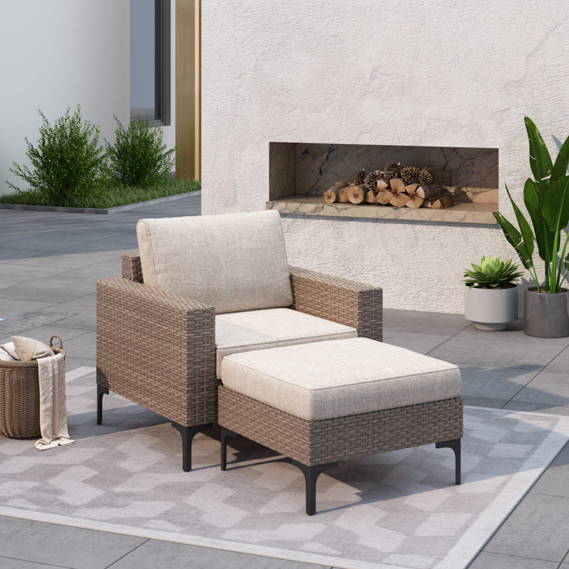 Amberson 33'' Wide Outdoor Wicker Patio Sofa with Cushions