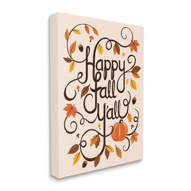 "Happy Fall Y'all" Autumn Foliage Acorns par Jo Taylor - Art textuel, H 40 po x l 30 po, Toile tendue