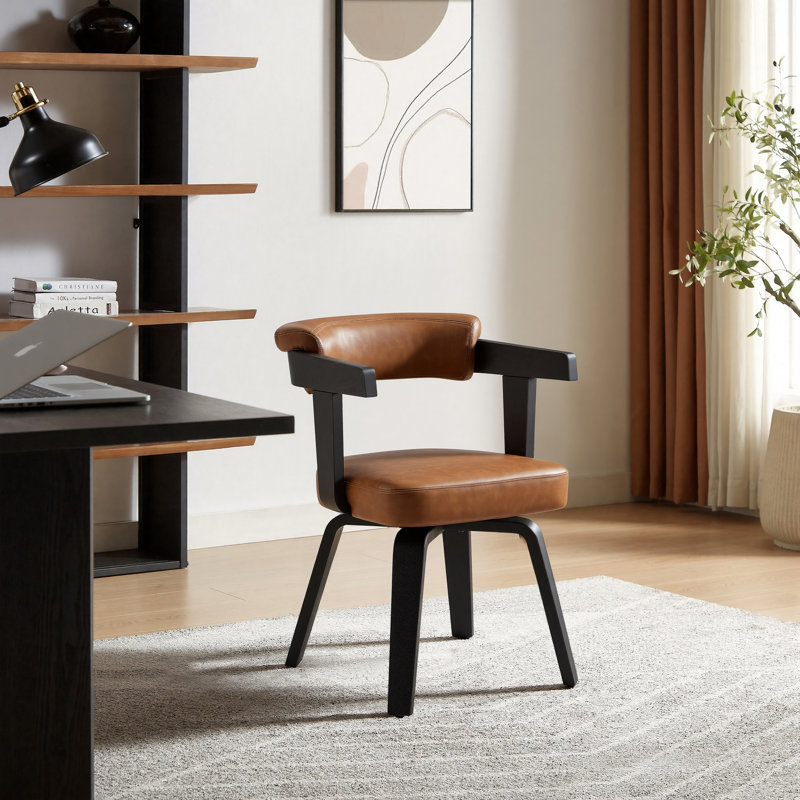 Faux Leather Swivel Home Office Desk Chair, Brown, Black