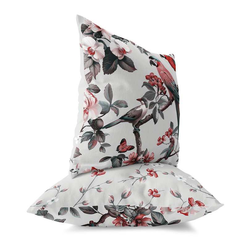 Coussin Parrot Petals Paradise, H 20 po x l 20 po, Rose / argenté