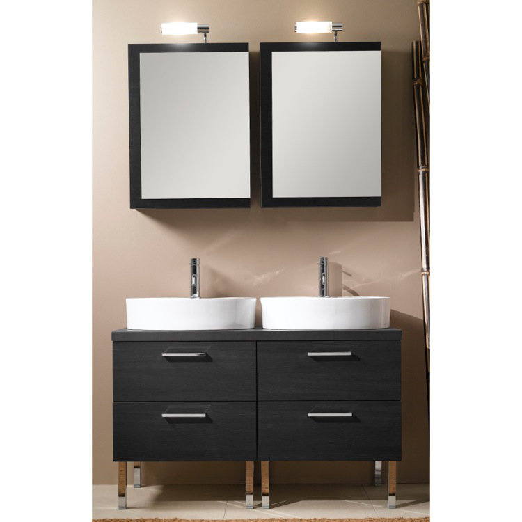Ensemble de meuble-lavabo double 45 "avec miroir Aurora, Chêne gris