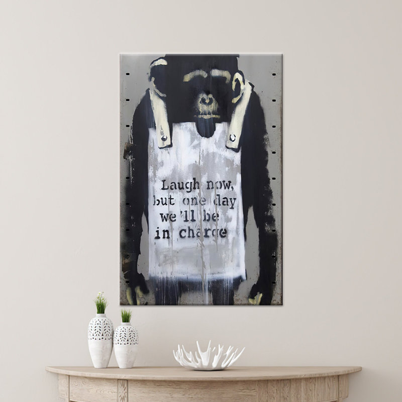 «Laugh Now Monkey Graffiti Art», reproduction d'art moderne sur toile, 1P, H: 27,6 po x l: 19,8 po