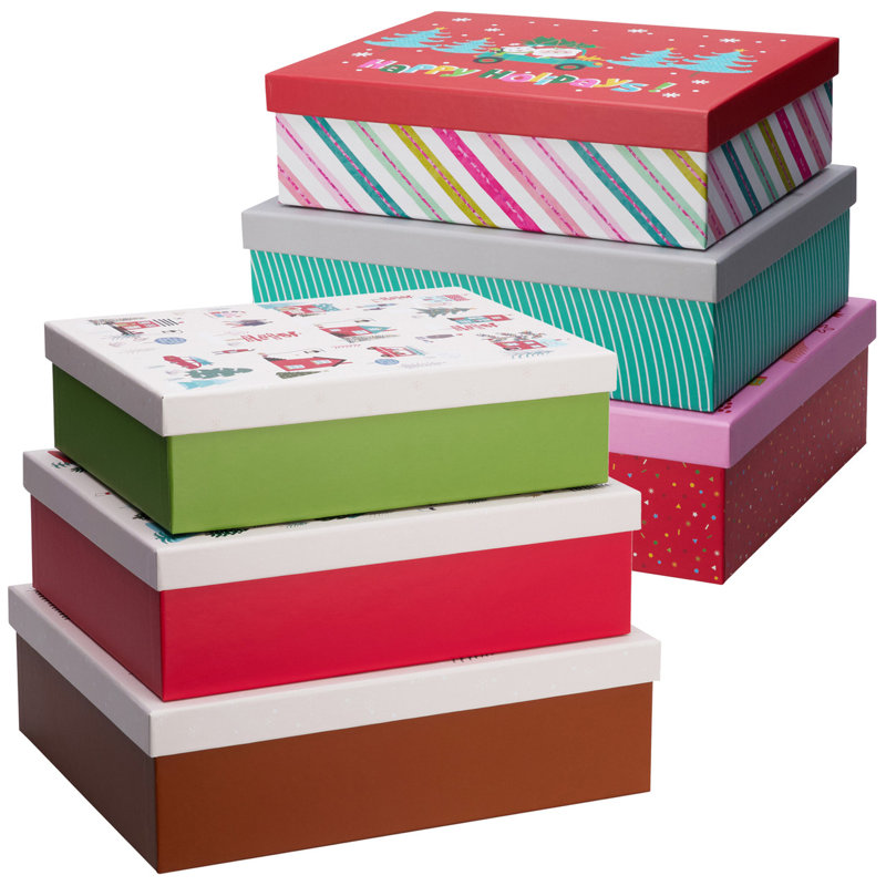 3 Piece Cardboard Decorative Box Set, Brown;Cream