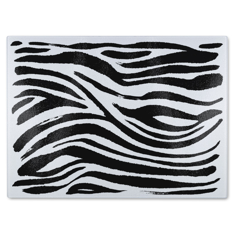 Zebra Stripes Print Glass Chopping Board, 40cm L x 28cm W