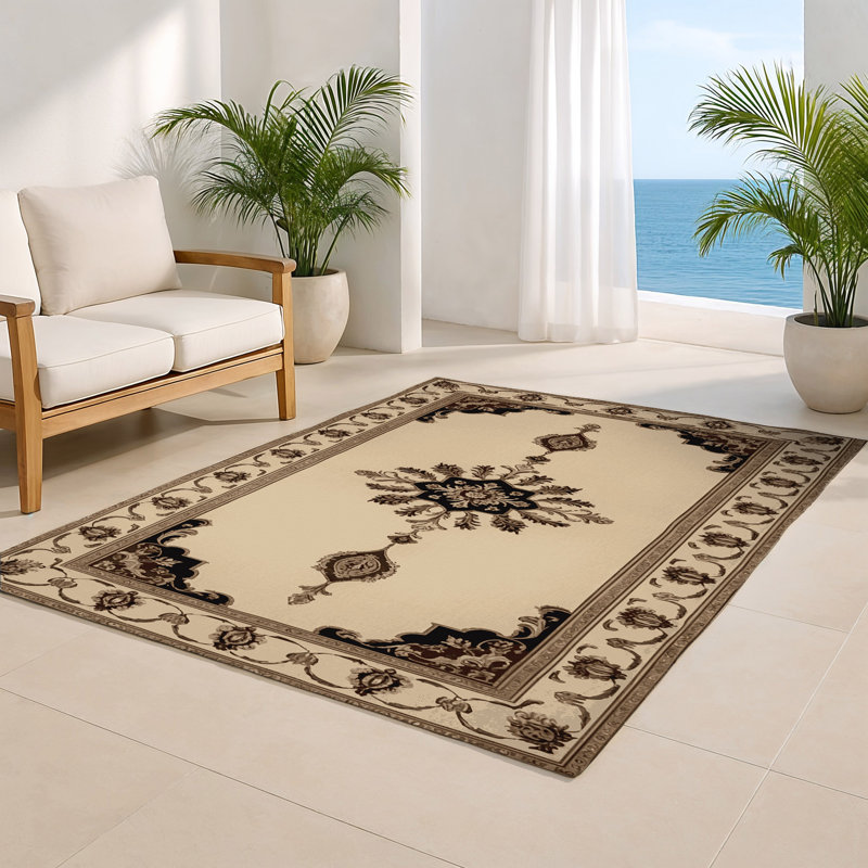 French Brown Indoor and Outdoor Area Rug, Rectangle 2' x 3'