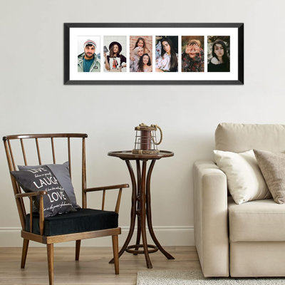 8x26 Collage Frame with 6 Openings 4X6 Pictures, Multiple Picture Frame with Mat, Wall or Tabletop Decor, Black Wood Grain,2 Pack
