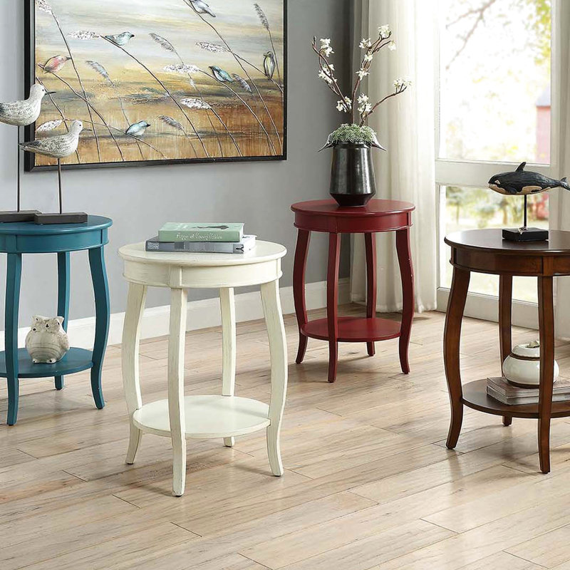 Round Side Table With Bottom Shelf, White