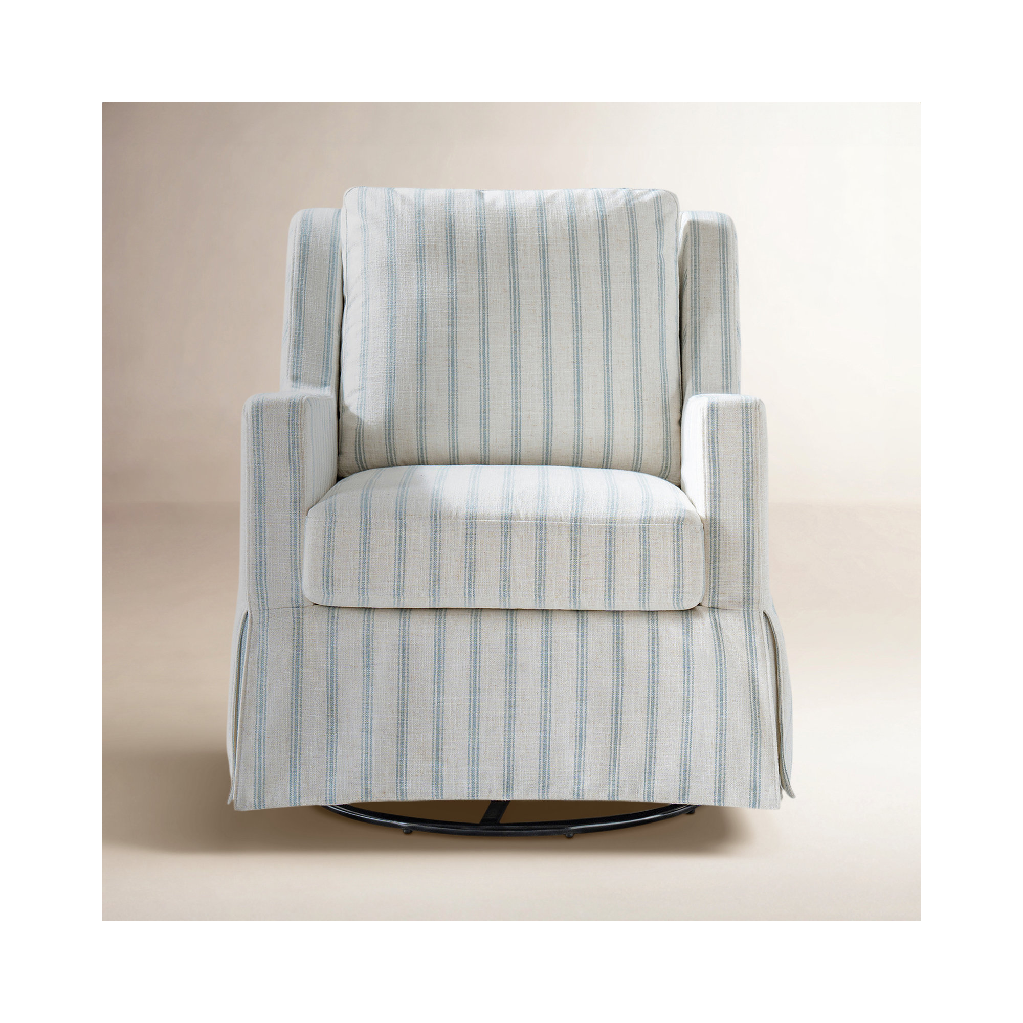 Minni Farmhouse Swivel Rocking Chair, Blue Striped