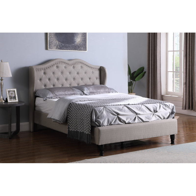 Dimmitri Upholstered Wingback Bed, Full, Gray