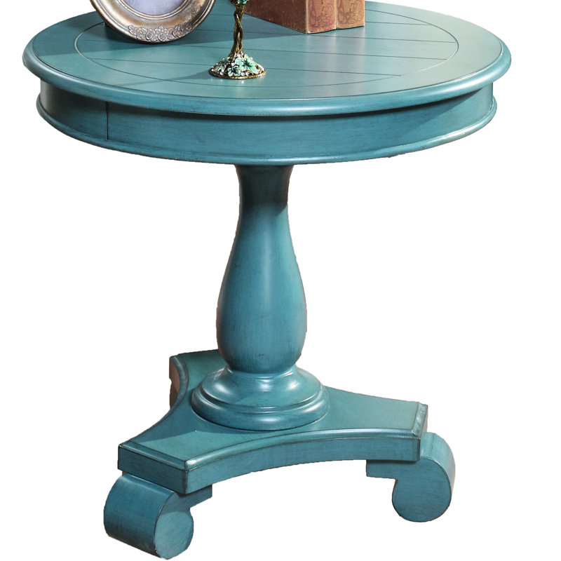Table d'appoint ronde à finition sarcelle - construction en bois, 26 po de diamètre, H 26,5 po